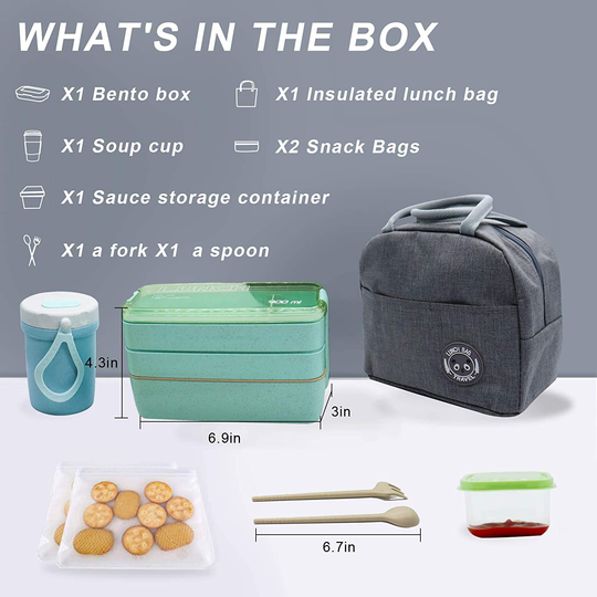 Koccido Bento Box Lunch Box Kit,Japanese Lunch Box 3-In-1 Compartment,Stackable Lunch Box Leakproof Lunch Container,Bento Lunch Box for Kids and Adults