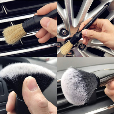SPTA Car Detailing Brush Kit - 6 Pack, Auto Boar Hair Detail Brush Set Automotive Interior Exterior No Scratch Microfiber Detailing Brushes for Cleaning Air Vents, Engine Bays, Dashboard & Wheels