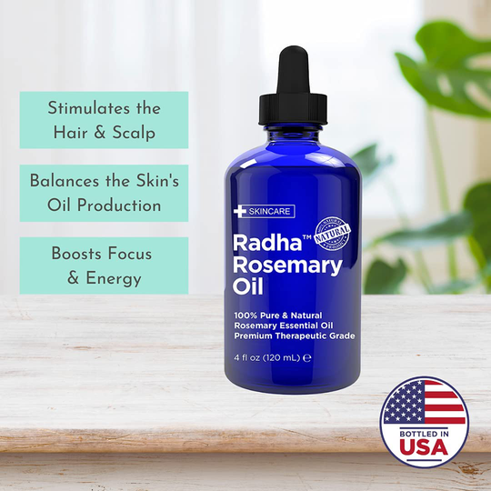Radha Beauty - Huge 4 oz. Rosemary Essential Oil - 100% Pure Therapeutic Grade, Steam Distilled for Aromatherapy, Relaxation, Scalp Treatment, Healthy Hair Growth, Anti-Aging, Dry Skin, Acne Skincare