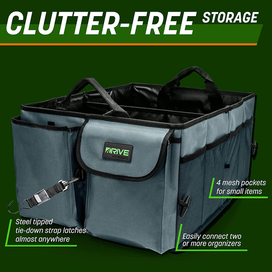 Drive Auto Trunk Organizers and Storage - Collapsible Multi-Compartment Car Organizer w/ Adjustable Straps