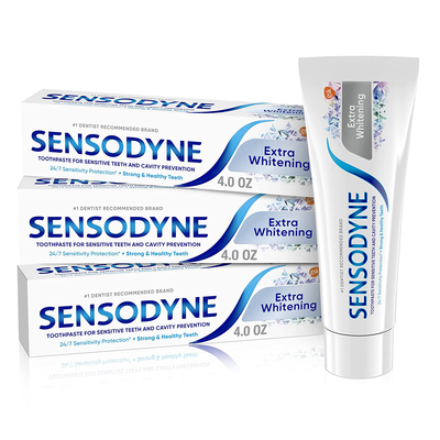 Sensodyne Toothpaste for Sensitivity, Extra Whitening for Sensitive Teeth, 4 Ounce (Pack of 3)