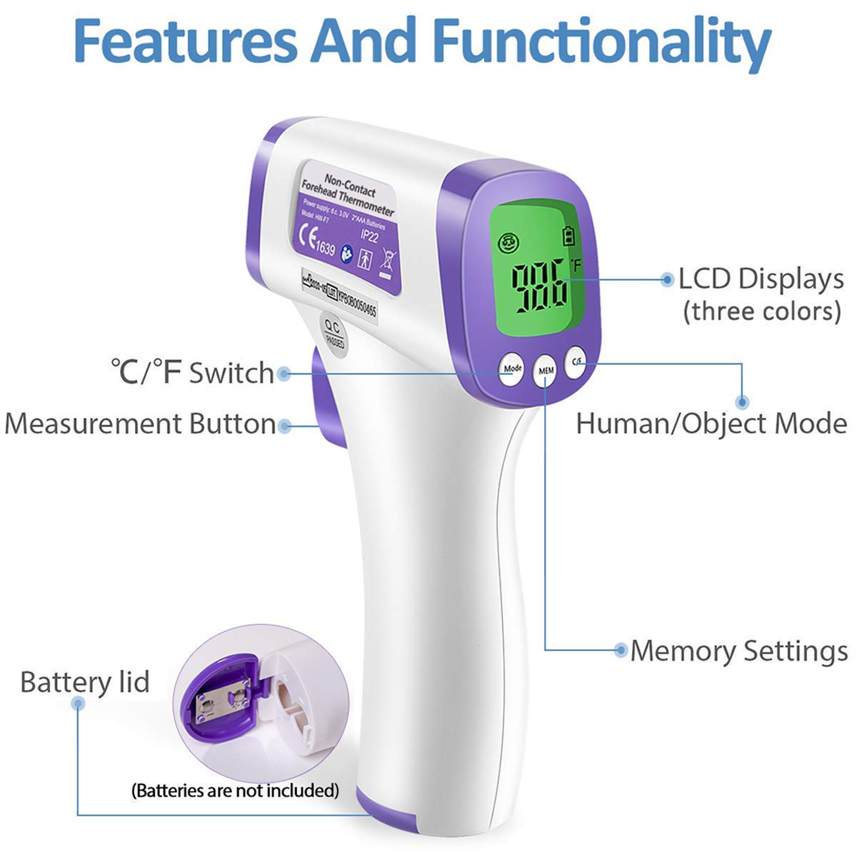 Non Contact Medical Screening Forehead Thermometer for Physician Offices and Hospitals (Black Heavy Duty Thermometer)