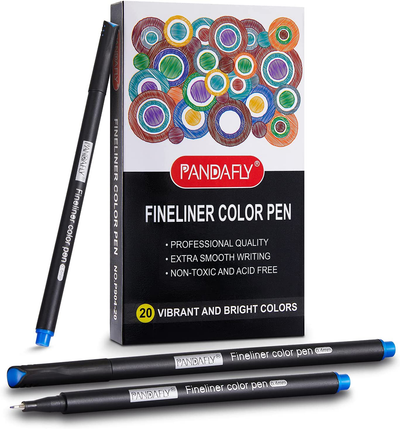 PANDAFLY Colored Journaling Pens, Fine Line Point Drawing Marker Pens for Writing Journaling Planner Coloring Book Sketching Taking Note Calendar Art Projects Office School Supplies, 20 Colors