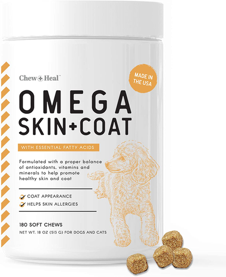 180 Soft Chew Omega Treats for Skin and Coat - Fish Oil Blend of Essential Fatty Acids, Omega 3, 6, and 9, Vitamins, Antioxidants and Minerals
