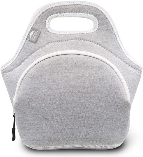 Nordic By Nature Neoprene Lunch Bag for Women & Lunch tote for Kids Insulated Lunch bag Reusable Washable Extra Thick Neoprene & Soft Cotton Feel, Premium Stitching, Outside Pocket, (M) Light Gray
