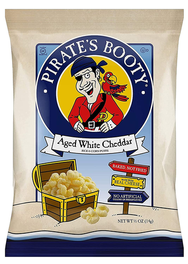 Pirate's Booty Aged White Cheddar Cheese Puffs, 24ct, 0.5oz Snack Size Bags, Gluten Free, Healthy Kids Snacks, 100 Calorie Snack Packs