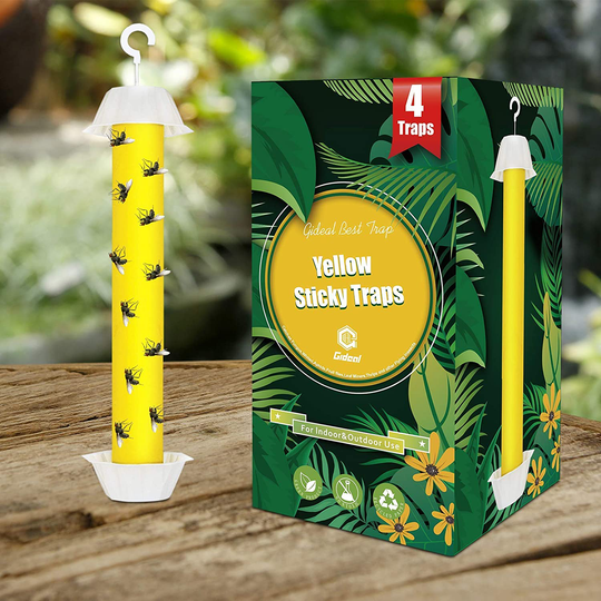 Gideal Fly Stick 4-Pack Fly Trap Stick, Hanging Fly Traps Sticky, Flying Insect Trap with Hanging Hook, Indoor / Outdoor Fly Catchers