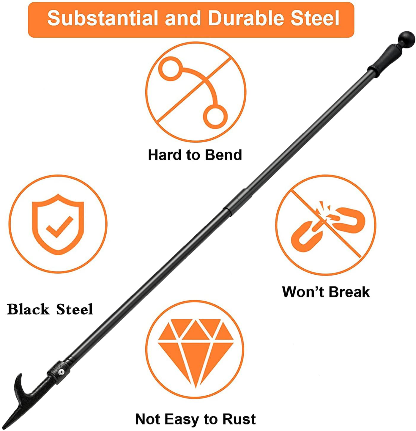 BsBsBest Fire Poker for Fire Pit, 46 Inch Extra Long Portable Campfire Poker for Fireplace, Camping, Wood Stove, Outdoor and Indoor Use, Rust Resistant Stainless Steel Silver Finish