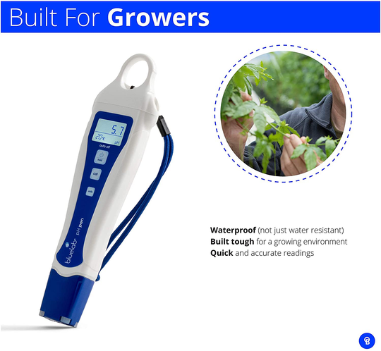 Bluelab PENPH pH Pen, Digital Meter Kit for Water Test with Easy Two Point Calibration and Double Junction Probe for Hydroponic System and Indoor Plant Grow, White