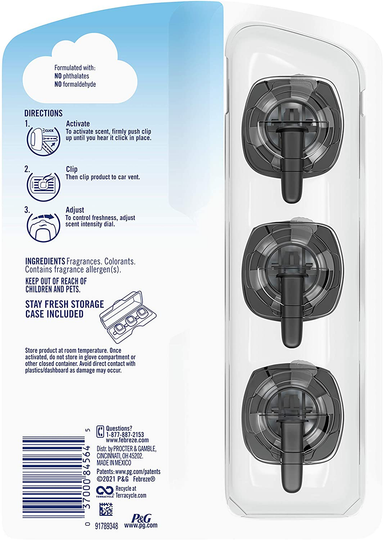 Febreze Unstopables Car Air Freshener, Odor Eliminator for Strong Odors, Vent Clip Fresh, .07 Fl Oz., 3 Count