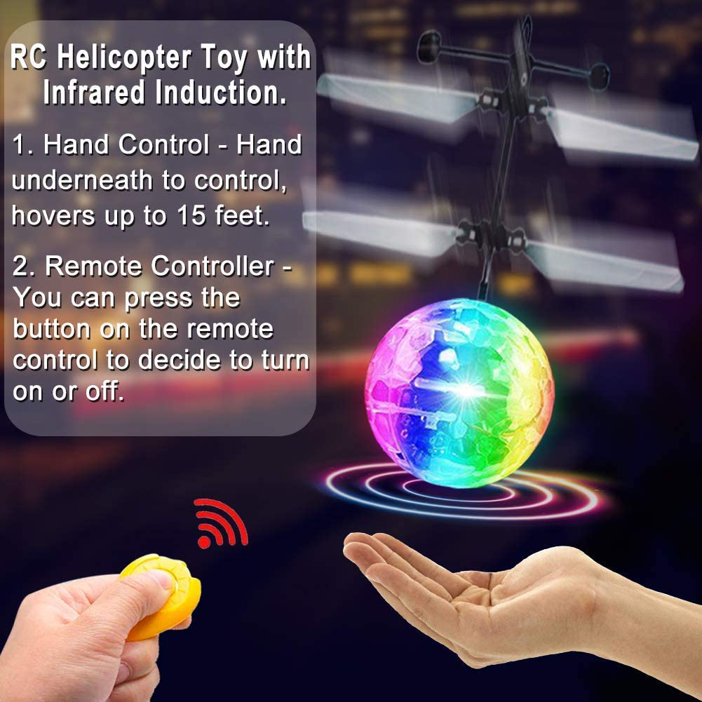 Flying Ball, 2 Pack Kids RC Toys Helicopter with Remote Controller Flying Toys Recharge Light Up Ball Mini Drones Holiday Christmas Stocking Stuffers for Kids Boys Xmas Gifts Indoor Outdoor Games