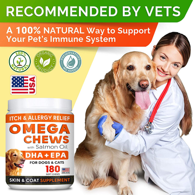 Fish Oil Omega 3 Treats for Dogs - Allergy Relief - Joint Health - Itch Relief, Shedding - Skin and Coat Supplement - Alaskan Salmon Oil Chews