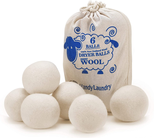 Wool Dryer Balls - Natural Fabric Softener, Reusable, Reduces Clothing Wrinkles and Saves Drying Time. The Large Dryer Ball is a Better Alternative to Plastic Balls and Liquid Softener. (Pack of 6)