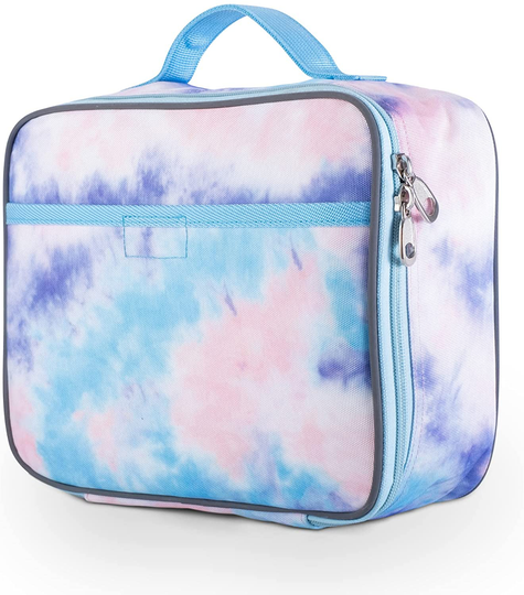 Fenrici Tie Dye Lunch Box for Girls, Teens, Women, Kids, Insulated Lunch Bag, Soft Sided Compartments, Spacious, BPA Free, Food Safe, 10.8in x 9.2in x 3.8in (Pastel Pink Tie Dye)