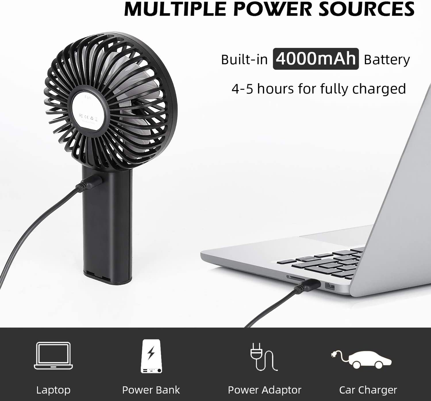 Portable Handheld Fan, 4000mAh Rechargeable Battery/ USB Operated Mini Cooling Fan for Home Office Outdoors Travel…