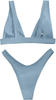 SheIn Women's Solid High Cut Thong Bikini Swimsuit Padded Plunging Bathing Suit