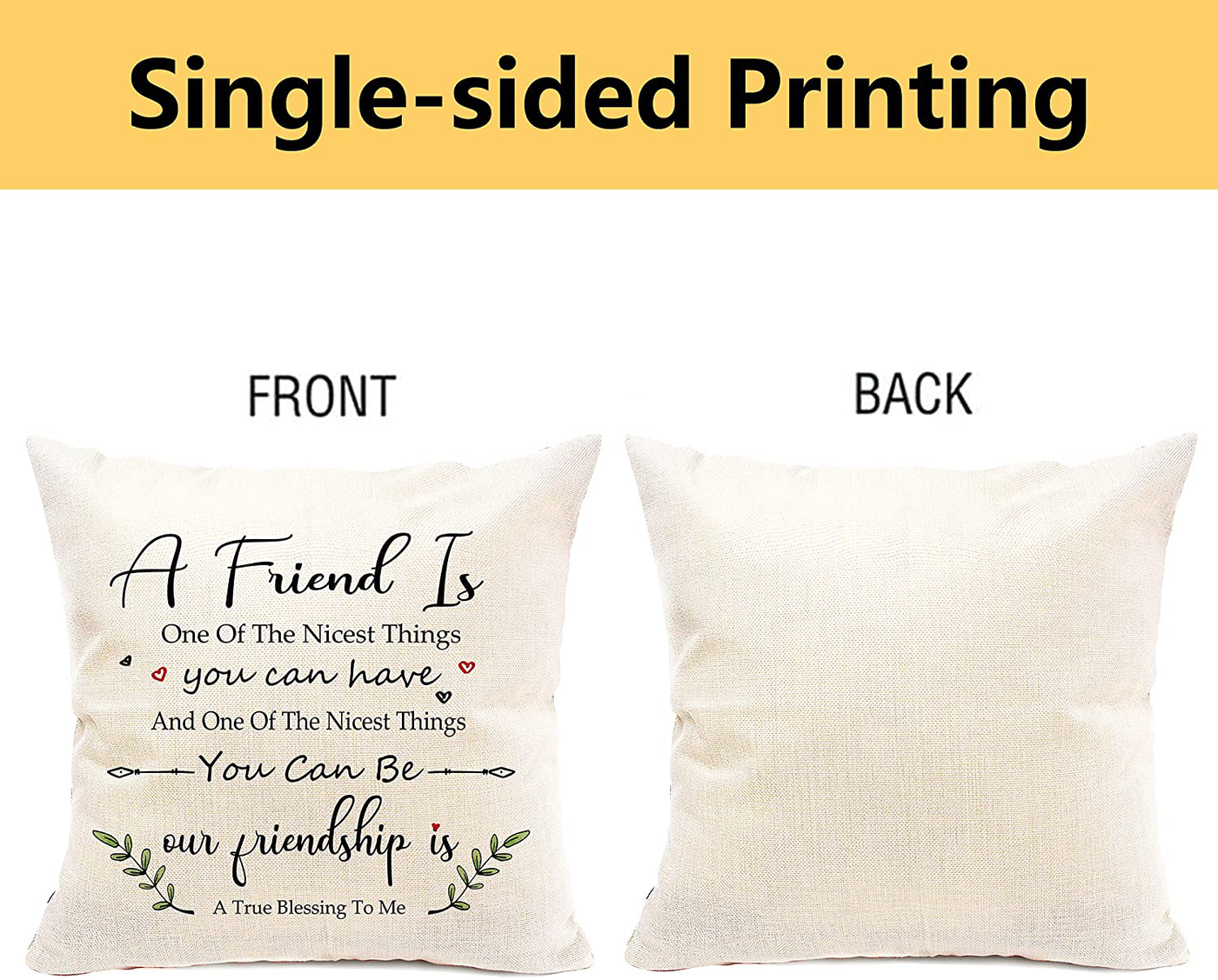 Friendship Gifts, Pillow Cases 18 x 18 with Friend Quotes, Decorative Pillow Covers with Sayings, Personalized White Couch Covers for Home, Cute Birthday Christmas Thank You Presents for Women and Men