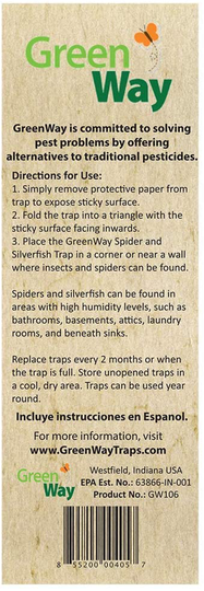 GreenWay Spider & Silverfish Trap - 6 prebaited Traps | Ready to Use Heavy Duty Glue, Safe, Non-Toxic with No Insecticides or Odor, Eco Friendly, Kid and Pet Safe