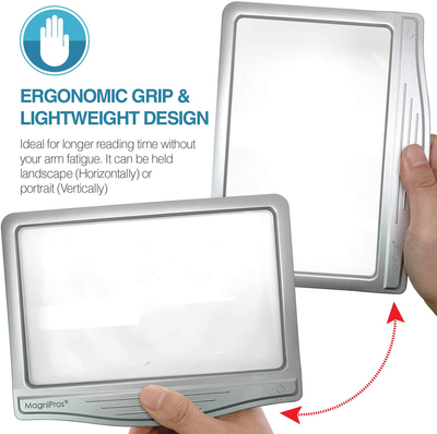 MagniPros 3X Large Ultra Bright LED Page Magnifier with 12 Anti-Glare Dimmable LEDs(Evenly Lit Viewing Area & Relieve Eye Strain)-Ideal for Reading Small Prints & Low Vision Seniors with Aging Eyes
