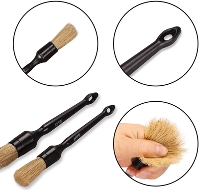 SPTA Car Detailing Brush Kit - 6 Pack, Auto Boar Hair Detail Brush Set Automotive Interior Exterior No Scratch Microfiber Detailing Brushes for Cleaning Air Vents, Engine Bays, Dashboard & Wheels