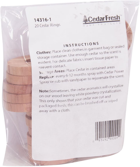 Household Essentials 14316-1 Cedar Fresh Red Cedar Wood Rings for Hangers | Set of 20