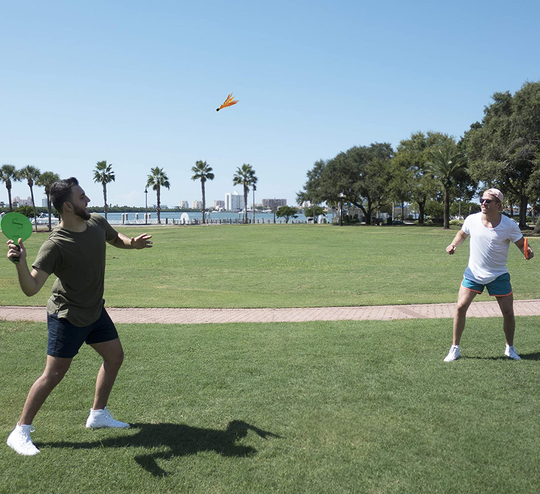Jazzminton Paddle Ball Game with Carry Bag - Indoor Outdoor Toy - Play at The Beach, Lawn or Backyard - 2 Wooden Racquets - 4 Shuttlecocks - 1 Ball
