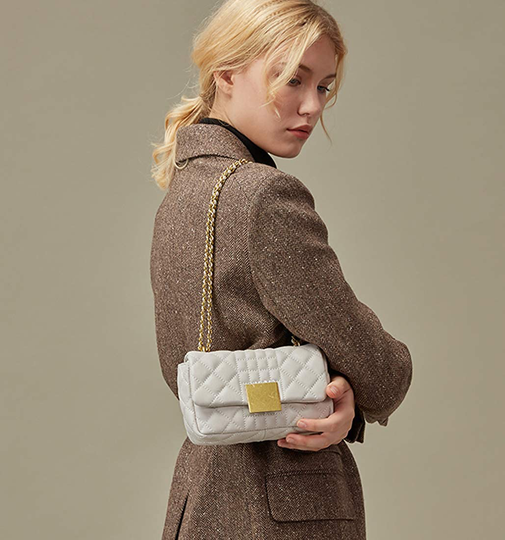 Women's Quilted Genuine Leather Quilted Chain Purse Shoulder Bag Small Crossbody Bag Purse