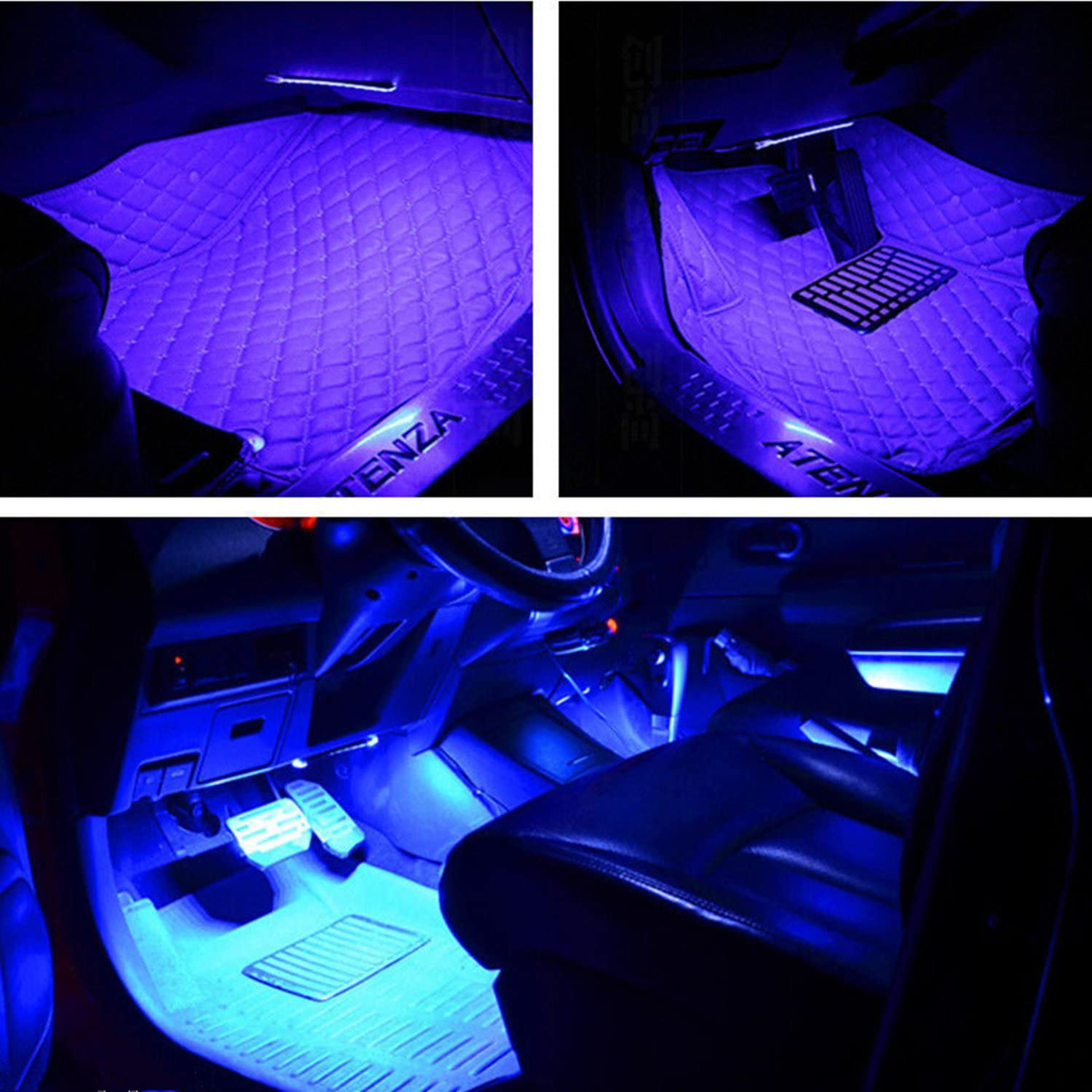 RGB Interior Car Lights, 2-in-1 Design 4pcs 48 LED App Control, Remote Control, Music Mode, DIY Mode, Scene Mode, DC 12V