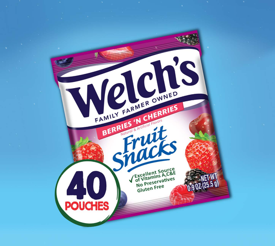 Welch's Fruit Snacks, Berries 'n Cherries, Gluten Free, Bulk Pack, 0.9 oz Individual Single Serve Bags (Pack of 40)