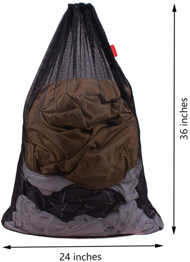 DuomiW Mesh Laundry Bag Heavy Duty Drawstring Bag, Factories, College, Dorm, Travel and Apartment Dwellers, 24 x 36 Inches, 2 Pack, Black