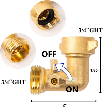 Xiny Tool 90 Degree Garden Hose Adapter with Shut Off Valves, 3/4" Solid Brass Garden Hose Elbow Connector with 4 Extra Pressure Washers, 2 Pack