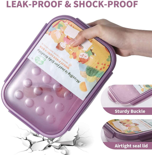 Bento Box,MISS BIG Bento Box for Kids,Ideal Leak Proof Lunch Box Kids,Mom’s Choice Kids Lunch Box, No BPAs and No Chemical Dyes,Microwave and Dishwasher Safe Lunch Containers(Purple)