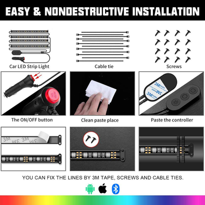 Car Interior LED SUNPIE Interior Strip Lights with App and Remote Control Car LED Atmosphere Car Lights Come with 48 LED Chip 8.8ft Length Indoor Lights with DC 12V Car Charger Sync to Music
