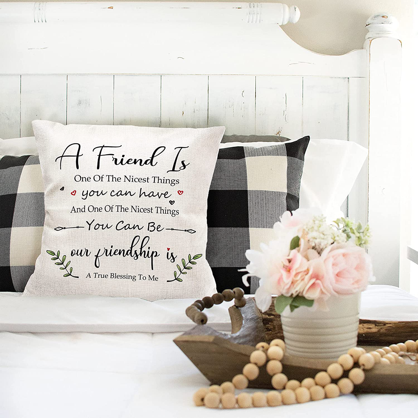 Friendship Gifts, Pillow Cases 18 x 18 with Friend Quotes, Decorative Pillow Covers with Sayings, Personalized White Couch Covers for Home, Cute Birthday Christmas Thank You Presents for Women and Men