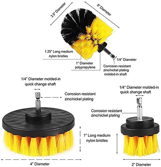 3 Pack All Purpose Drill Brush Power Scrubber Cleaning Brush Set