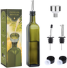 AOZITA 17oz Glass Olive Oil Bottle - 500ml Green Oil & Vinegar Cruet with Pourers and Funnel - Olive Oil Carafe Decanter for Kitchen