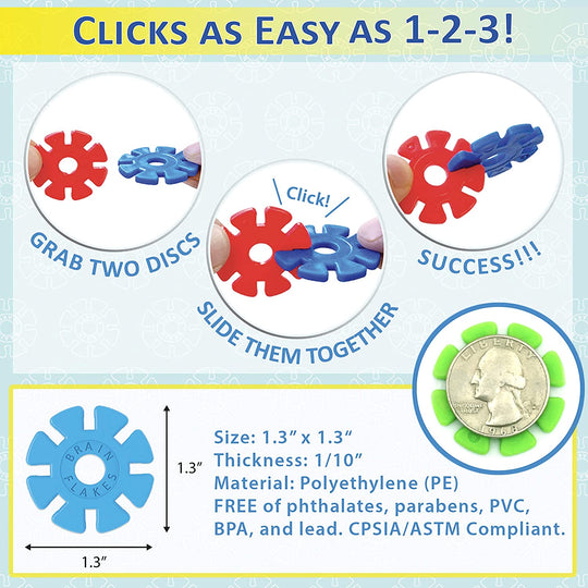 Brain Flakes 500 Piece Interlocking Plastic Disc Set - A Creative and Educational Alternative to Building Blocks - Tested for Children's Safety - A Great Stem Toy for Both Boys and Girls