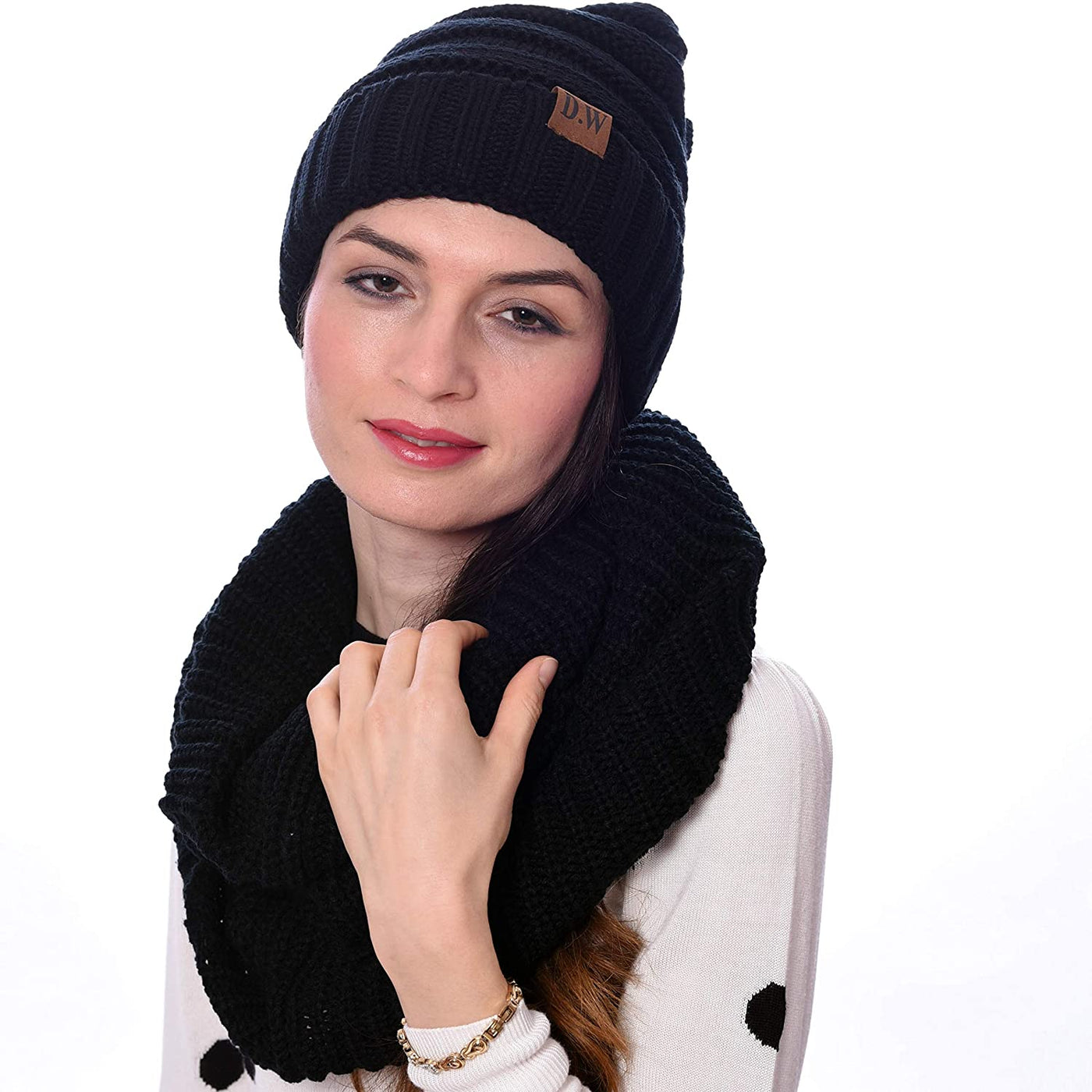 Debra Weitzner Womens Winter Slouchy Beanie Hat and Infinity Scarf Set - Knit Ski Skull Cap and Loop Scarf for Women