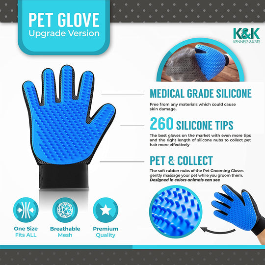 Grooming Glove - Deshedding Glove for Easy, Mess-Free Grooming for Dogs, Cats, Rabbits & Horses with Long/Short/Curly Hair