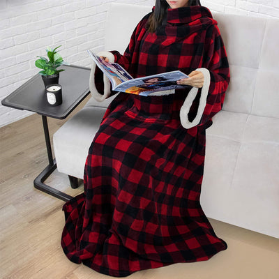 Deluxe Cozy Sherpa or Fleece Adult Wearable 70" Blanket with Sleeves for Men & Women