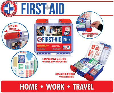 Be Smart Get Prepared 10HBC01082 100Piece First Aid Kit, Clean, Treat & Protect Most Injuries With The Kit that is great for Any Home, Office, Vehicle, Camping & Sports. 0.71 Lb