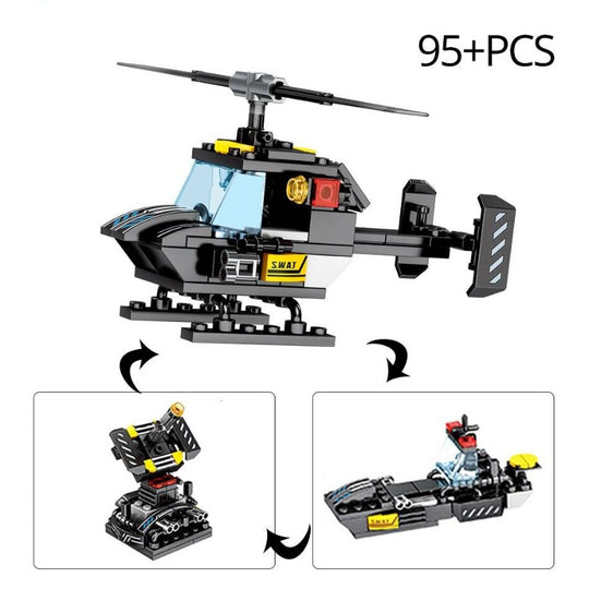 8 in 1 695pcs SWAT Police Command Truck Building Blocks Set