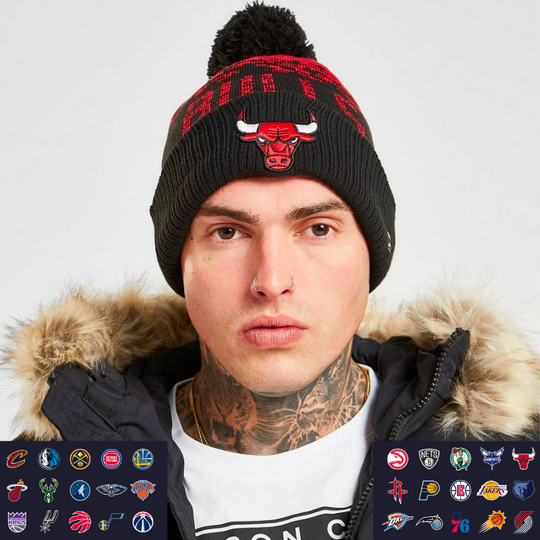 New Era Official NBA Sideline Sport Embroidered Cuffed Knit Hat with Pom