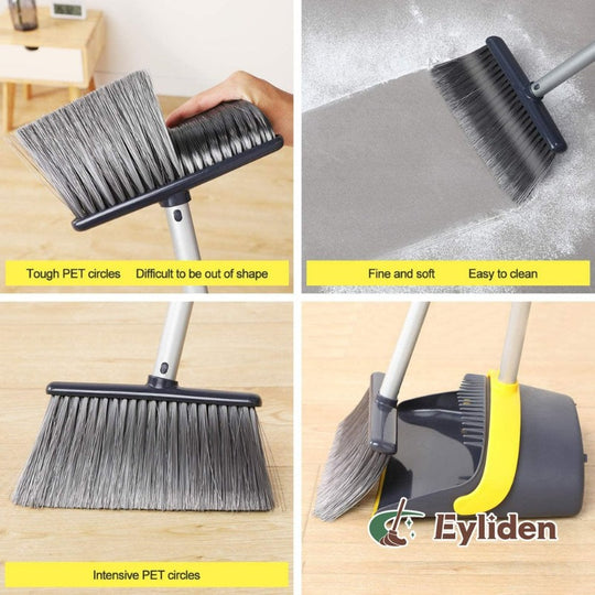 Broom Plastic Dust Pan Set Bristles Light Weight 52" Broom Dark Grey