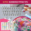  68 Pcs Cake Decorating Kit with 32 Numbered Icing Tips | 7 Korean Piping Tips | 21 Pastry Bags | 3 Cream Scrapers Baking Tools for Cake Lovers