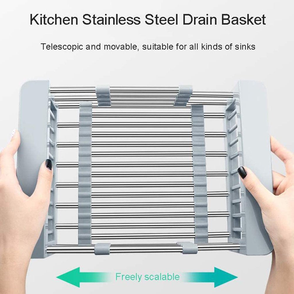Expandable Dish Drying Rack over the Sink Dish Basket Drainer with Telescopic Arms Functional Kitchen Sink Organizer for Vegetable (8"-17") X 3.6" X 9"