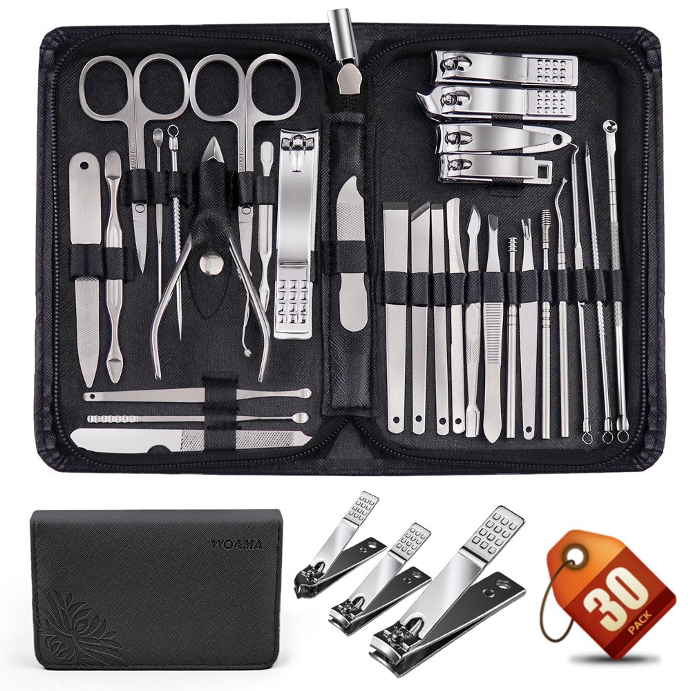 30 Piece Nail Clipper Set - Manicure or Pedicure Stainless Steel Kit