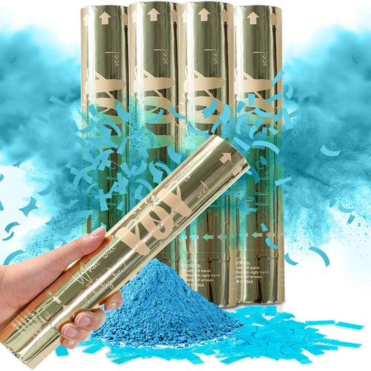 Gender Reveal Confetti Powder Cannon - Set of 4 Blue