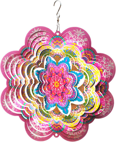 Stainless Steel Wind Spinner-3D Indoor Outdoor Garden Decoration Crafts Ornaments 6Inch Multi Color Mandala Flower Wind Spinners
