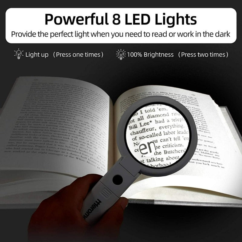 Magnifying Glass with 8 LED Lights,  Foldable with 5X 11X High Magnification for Reading Books, Jewelers Loupe, Coins, Craft & Hobbies